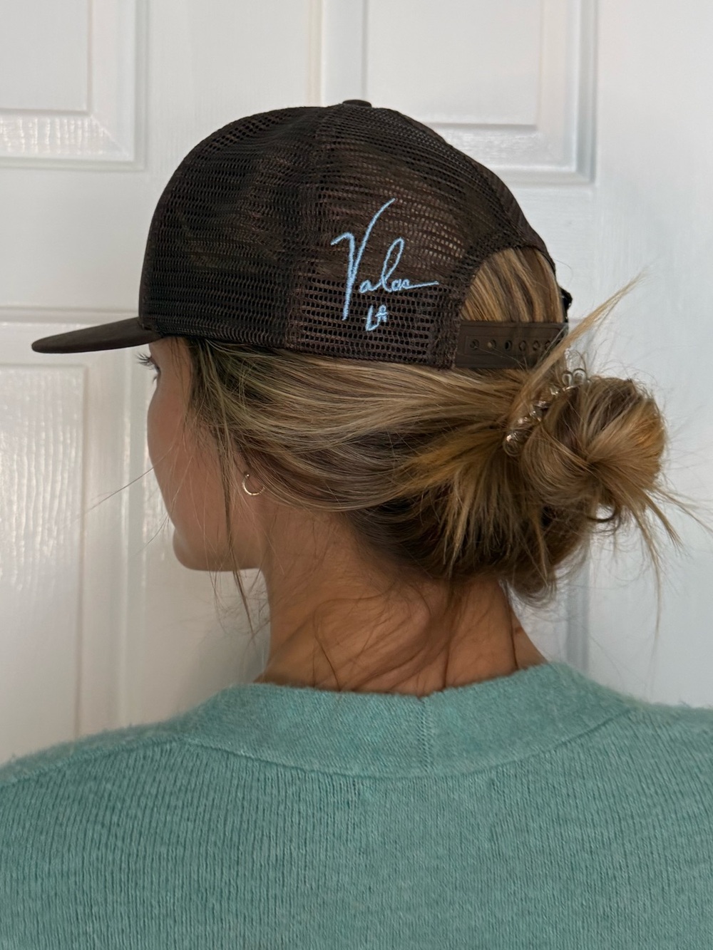 VALAS Brown Trucker Hat with Light Blue Smiley Patch